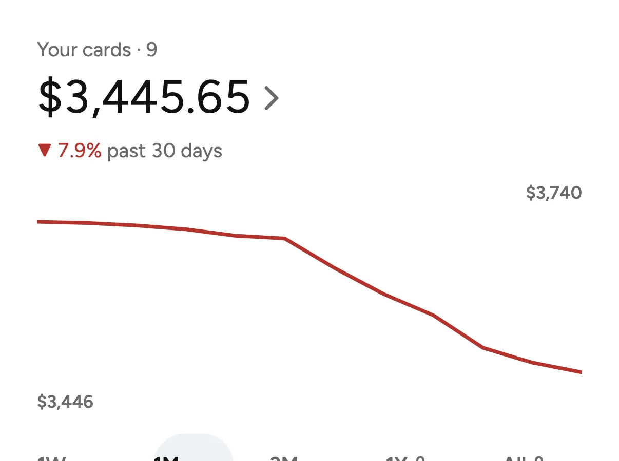 Margin's worth graph: your cards, $3,445.65